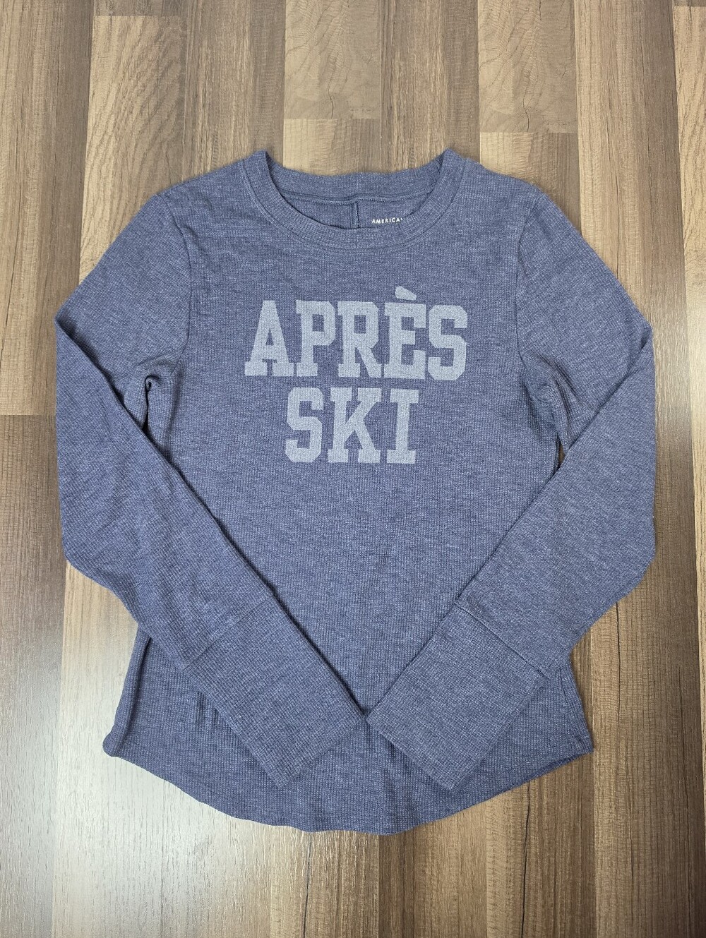 American Eagle Heather Blue "Après Ski" Waffle Knit Thermal Top Cabincore. L